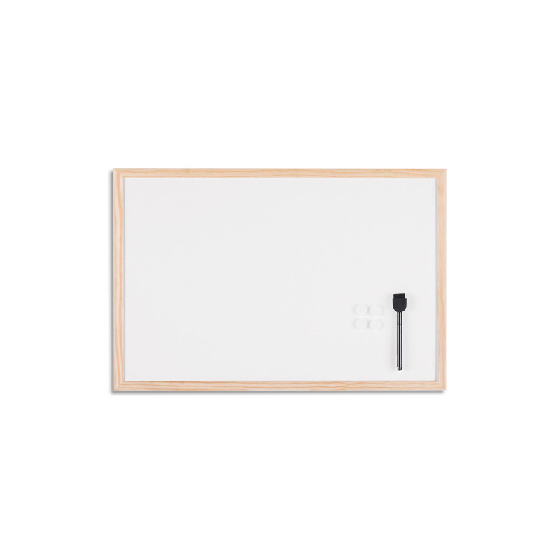 BI-SILQUE Tableau blanc magnétique, surface en acier laqué, cadre en bois de pin. Format 40x30 cm