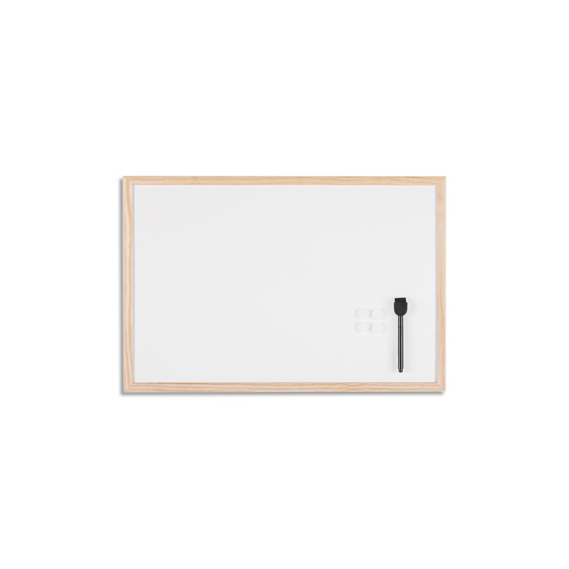 BI-SILQUE Tableau blanc magnétique, surface en acier laqué, cadre en bois de pin. Format 60x40 cm