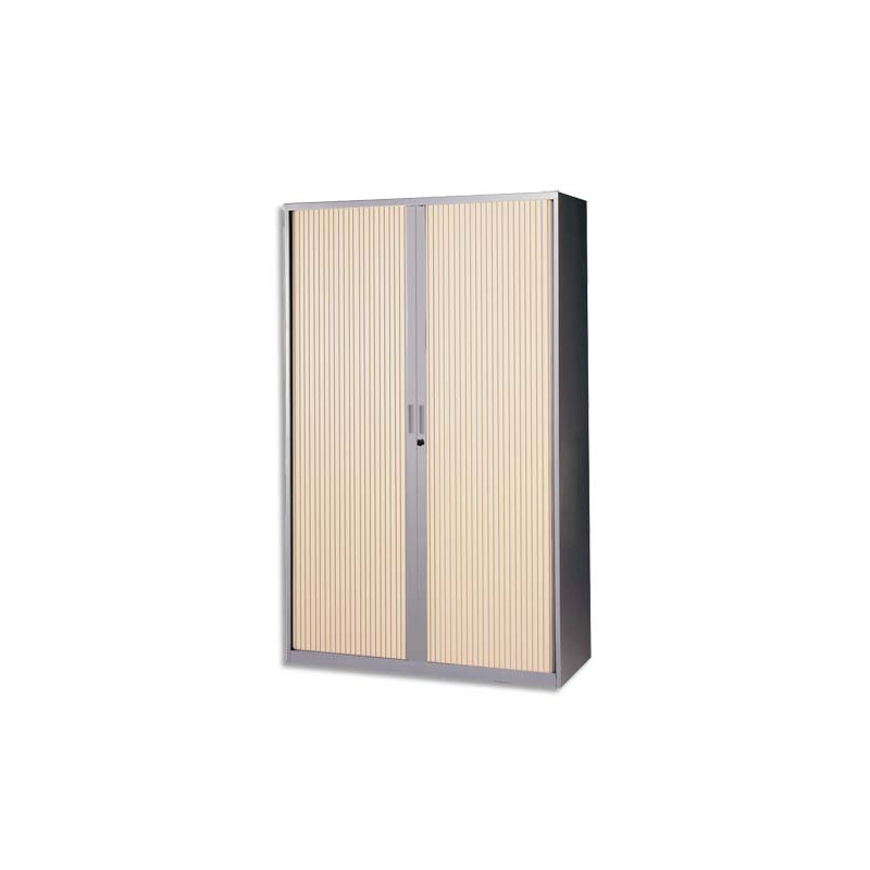 MT INTERNATIONAL Armoire haute métal monobloc Corps silver/Rideaux chêne clair 4 tablet- Dim 120x198x43cm