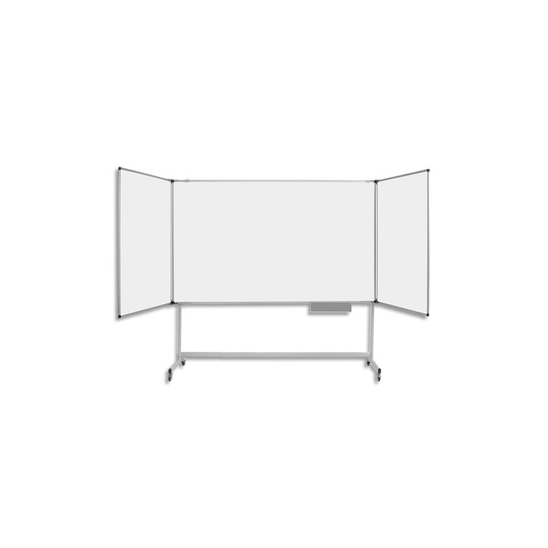 BI-SILQUE Tableau triptyque émaillé mobile. Dimensions 200x100cm fermé / 400x100cm ouvert. Coloris blanc