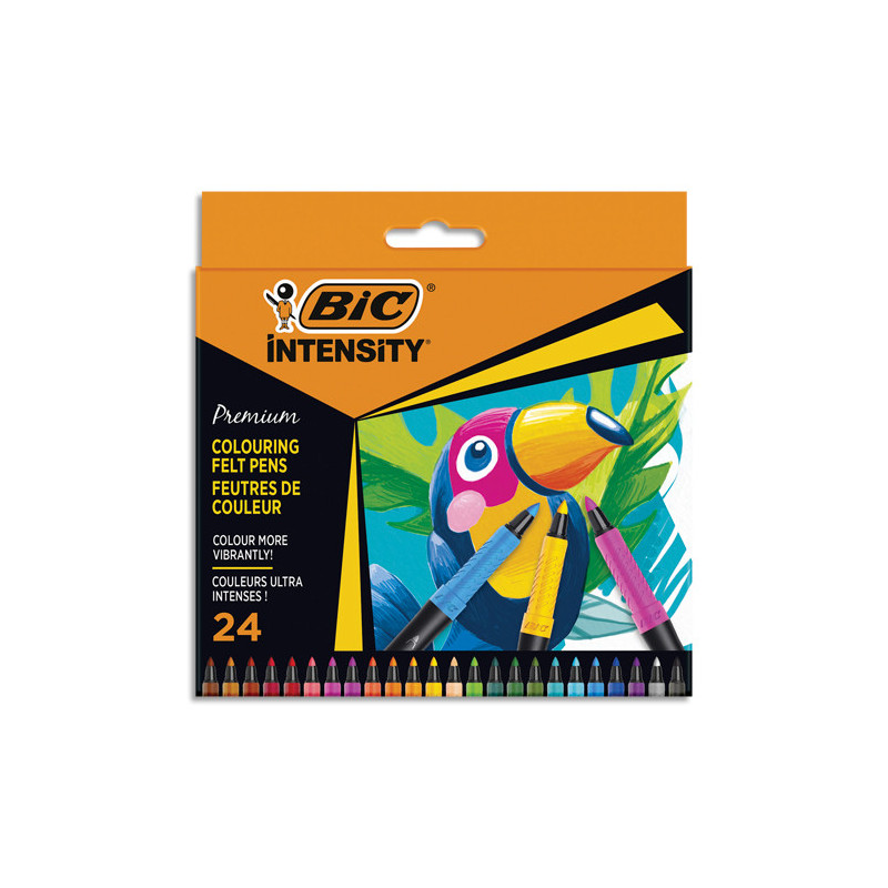 BIC Etui de 24 feutres de coloriage Intensity premium. Grip caoutchouc. Couleurs assorties.