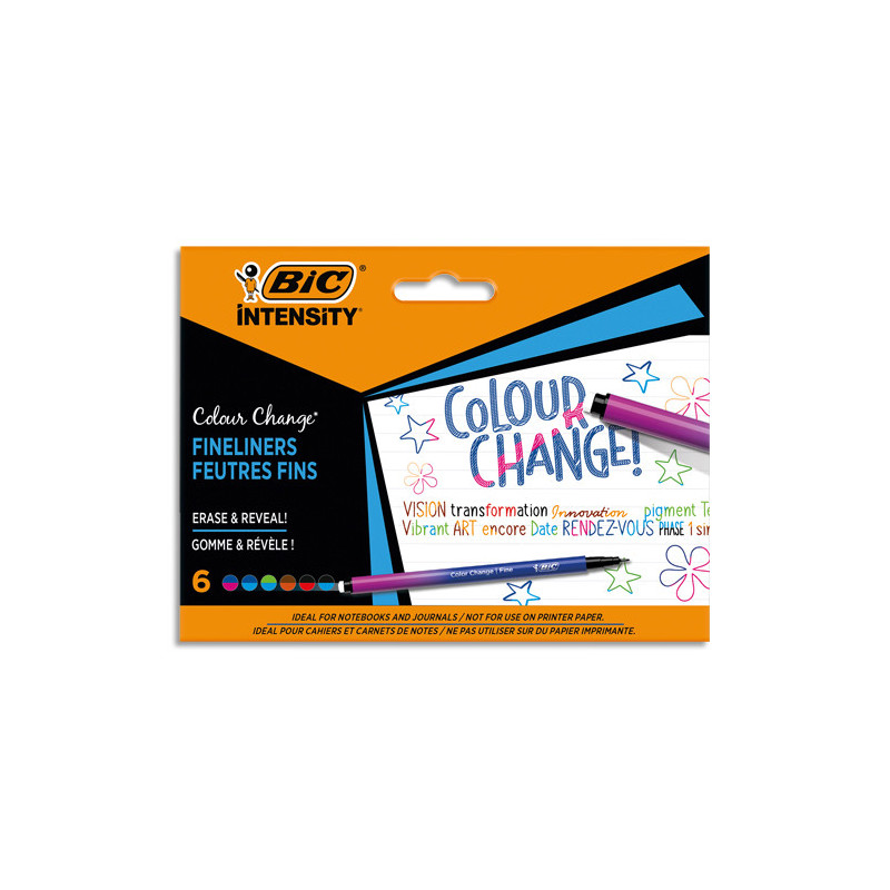 BIC Etui de 6 feutres d'écriture pointe fine. Change de couleurs (gomme & rébèle). Couleurs assorties