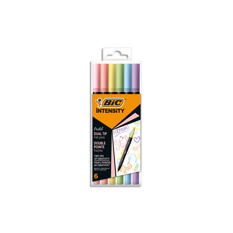 BIC Etui x 6 feutres double pointe : 1 pointe pinceau et 1 pointe fine. Couleurs assorties.