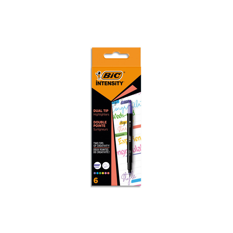 BIC Etui x 6 feutres double pointe : 1 pointe biseau pour surligner et 1 pointe fine pour écrire.