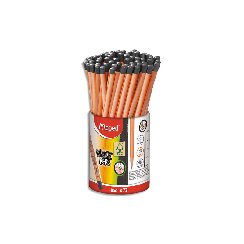 MAPED Pot de 72 crayons graphite BLACK'PEPS, bois certifié FSC, triangulaires, embout peint, HB