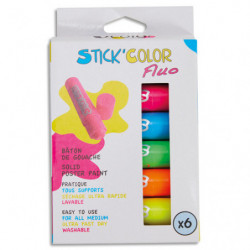 O'COLOR Boîte de 6 sticks de gouache solide 10g. 6 couleurs fluo assorties