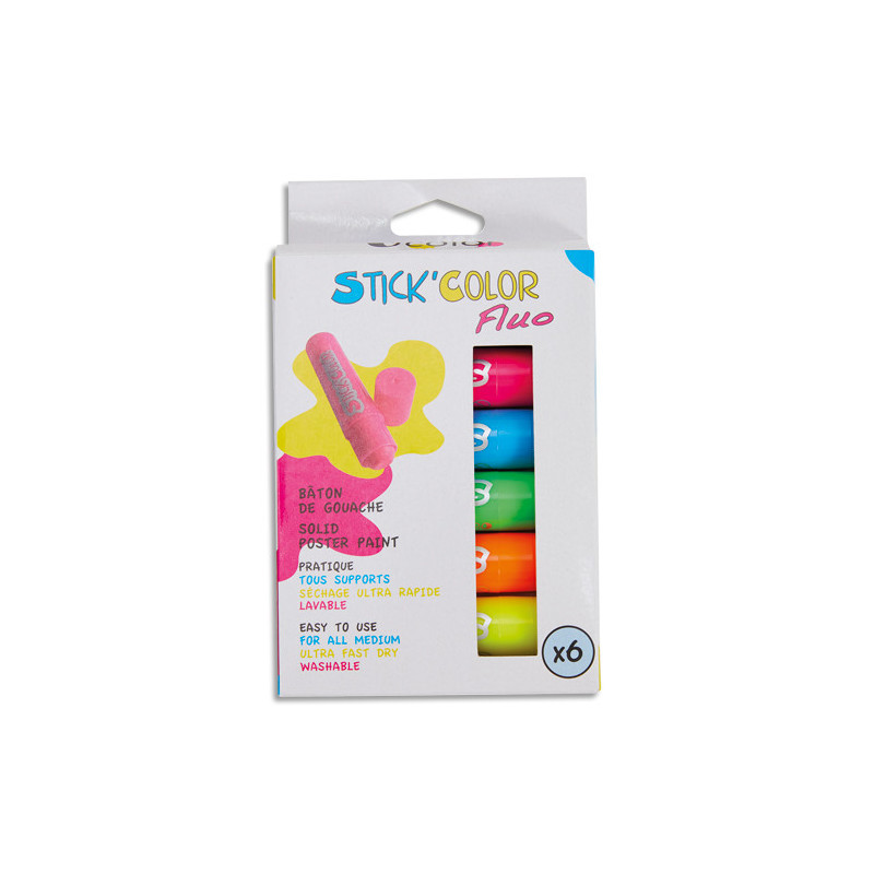 O'COLOR Boîte de 6 sticks de gouache solide 10g. 6 couleurs fluo assorties