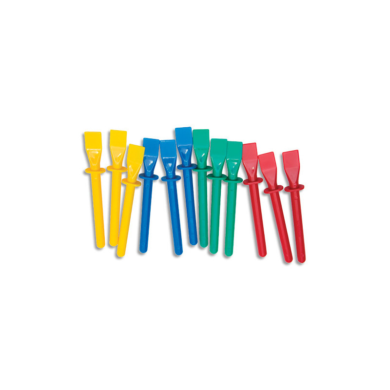 Sachet de 12 spatules en plastique, 4 couleurs assorties longueur 11.5cm