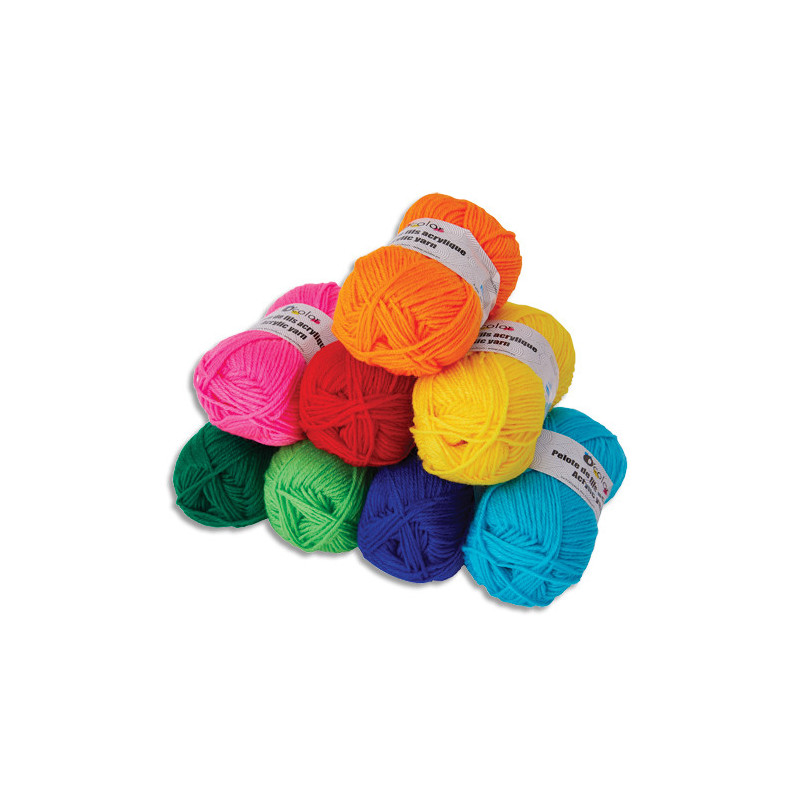 Lot de 8 petotes de fils acryliques 50g. Couleurs vives assorties. Longueurs environ 90m par bobine