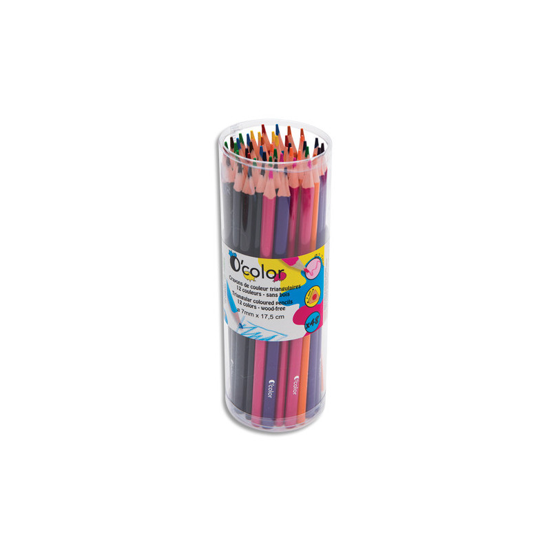 O'COLOR Pot de 48 crayons de couleurs en résine triangulaire.Diamètre crayon 7mm, mine 2,7mm. Assortis