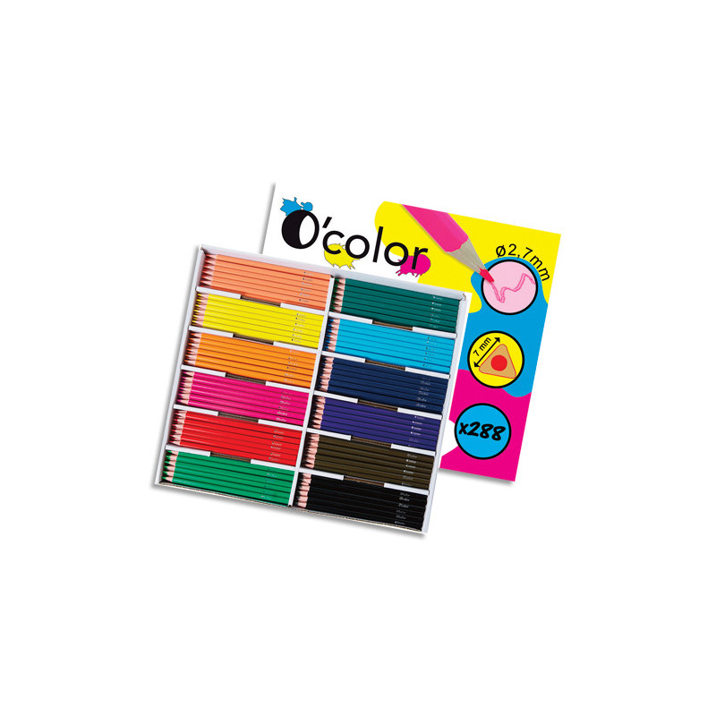 O'COLOR Pack de 288 crayons de couleurs en résine triangulaire.Diamètre crayon 7mm, mine 2,7mm. Assortis