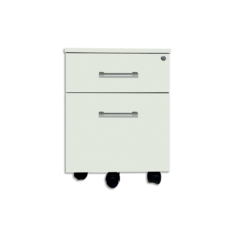 Caisson mobile EMMA 2 tiroirs largeur 56 cm, hauteur 42 cm, profondeur 59 cm livré monté coloris Blanc