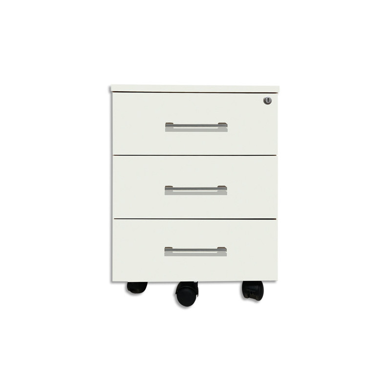 Caisson mobile EMMA 3 tiroirs largeur 56 cm, hauteur 42 cm, profondeur 59 cm livré monté coloris Blanc