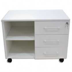 Desserte mobile EMMA mélaminé 1 niche 3 tiroirs blanc largeur 80 x hauteur 59 x profondeur 56 cm