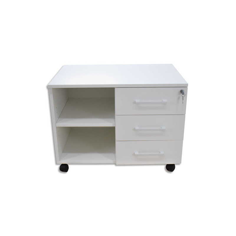 Desserte mobile EMMA mélaminé 1 niche 3 tiroirs blanc largeur 80 x hauteur 59 x profondeur 56 cm