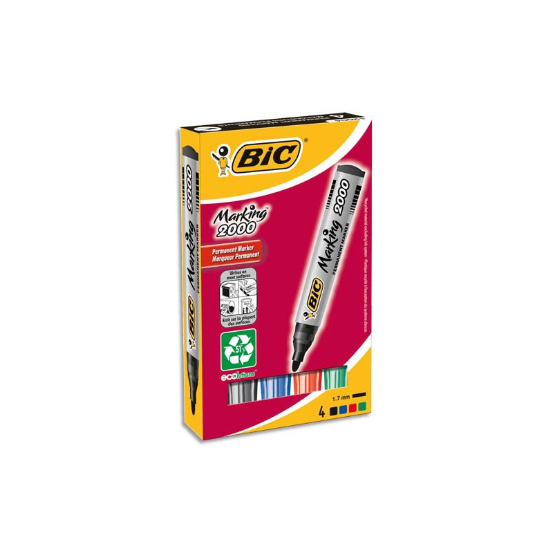 BIC Marking 2000 ECOlutions Marqueurs Permanents à Pointe Conique Moyenne - Couleurs Assorties x4