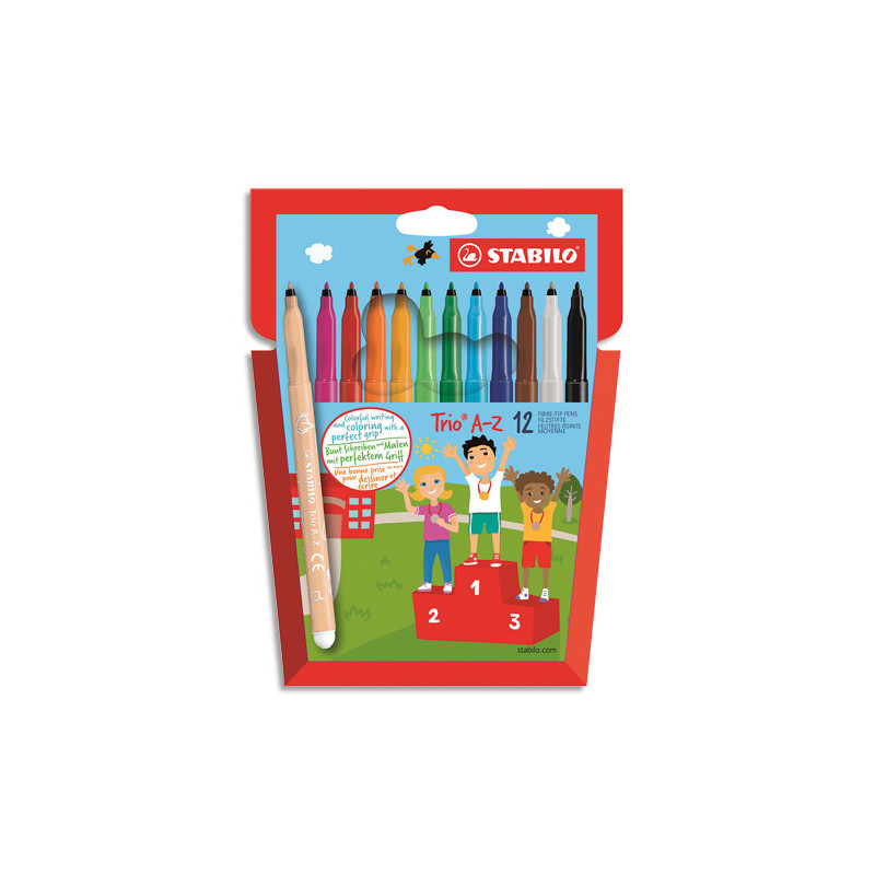 STABILO Trio A-Z feutre de coloriage pointe moyenne - Etui carton de 12 feutres - Coloris assortis