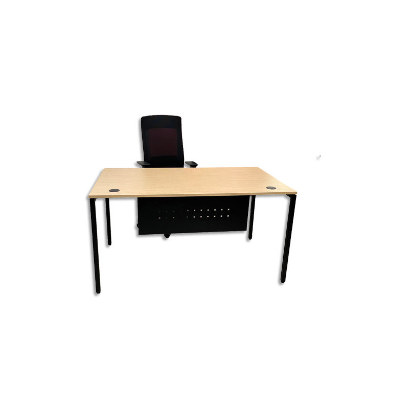 Bureau droit 4 pieds PRIMA 180 x 80 cm. Hauteur 73cm. Plateau mélaminé 19mm Chêne et piètement noir