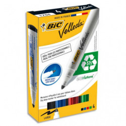 BIC Velleda Feutres pour Tableau Blanc Effaçables à Sec à Pointe Conique Moyenne - Couleurs Assorties x4