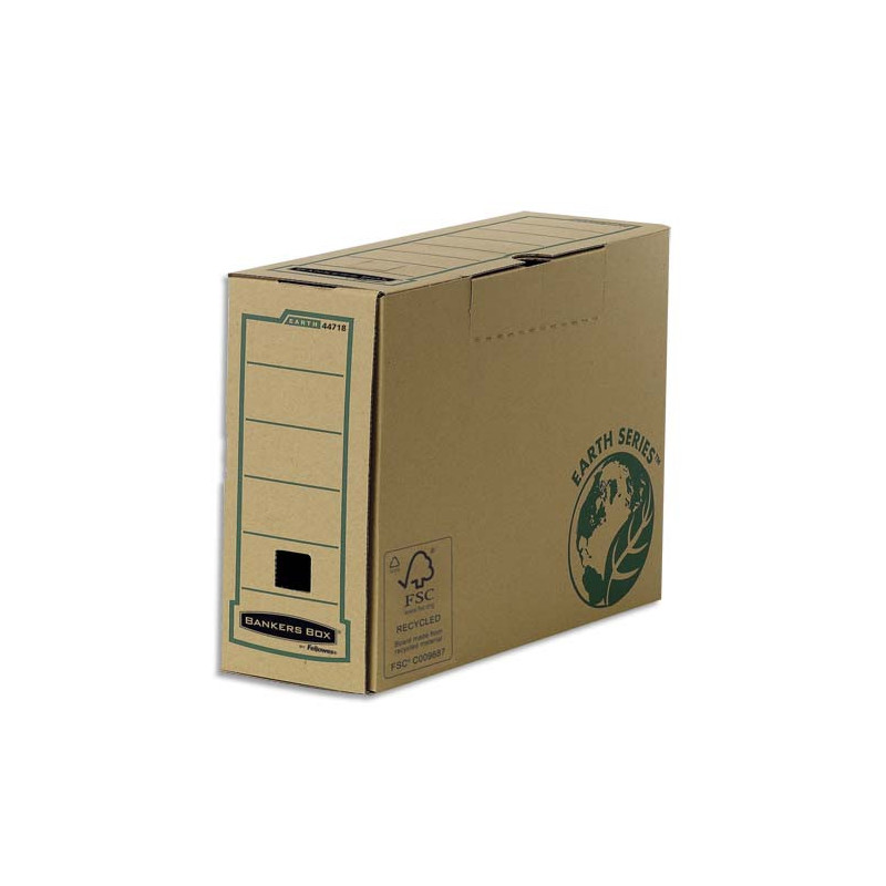 BANKERS BOX Boîte archives dos 15 cm EARTH SERIES. Montage manuel, carton recyclé kraft brun