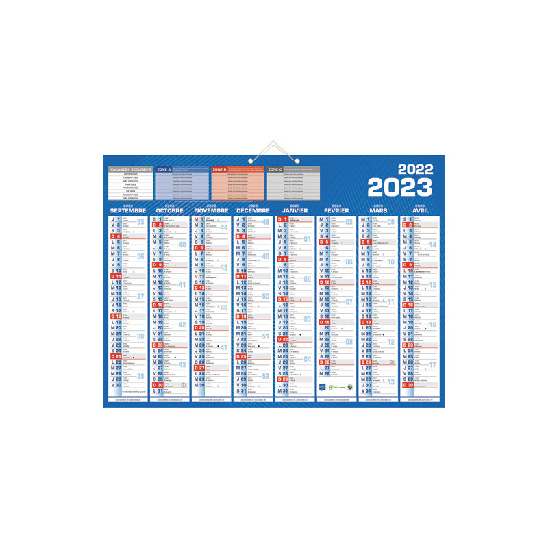 CBG Calendrier CLASSIQUE septembre à décembre, millésimé, 8 mois par face soit 16 mois, 40,5x55cm, 2 ill