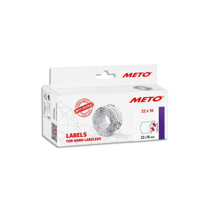 METO Boîte de 6 rouleaux étiquettes Meto 22x16mm blanches sinusoïdales adhésif permanent