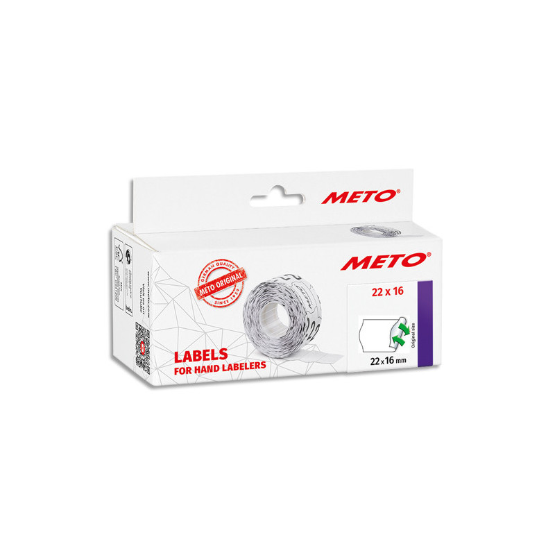 METO Boîte de 6 rouleaux étiquettes Meto 22x16mm blanches sinusoïdales adhésif amovible