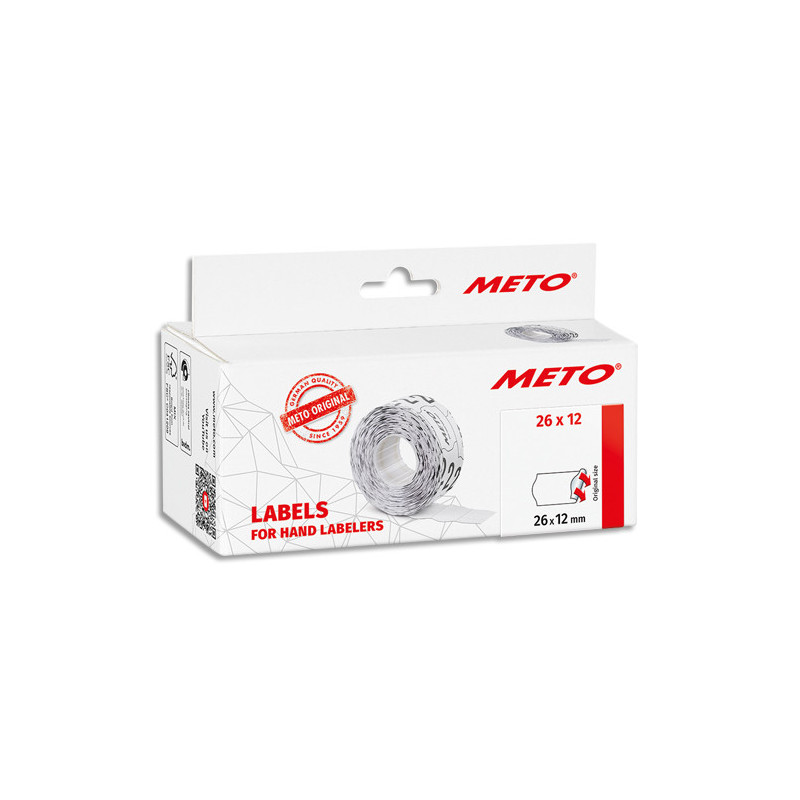 METO Boîte de 6 rouleaux étiquettes Meto 26x12mm blanches sinusoïdales adhésif permanent