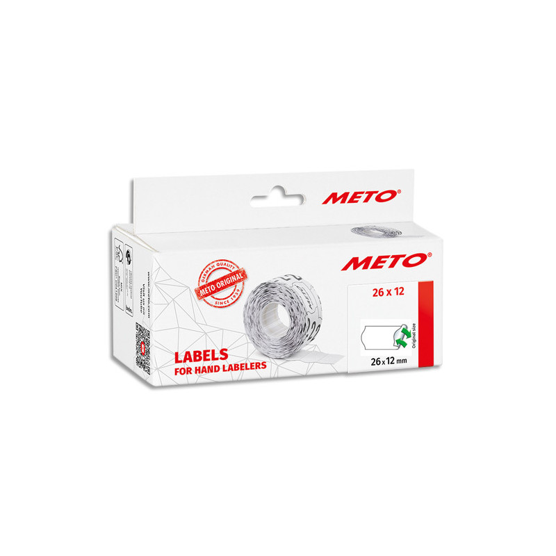 METO Boîte de 6 rouleaux étiquettes Meto 26x12mm blanches sinusoïdales adhésif amovible