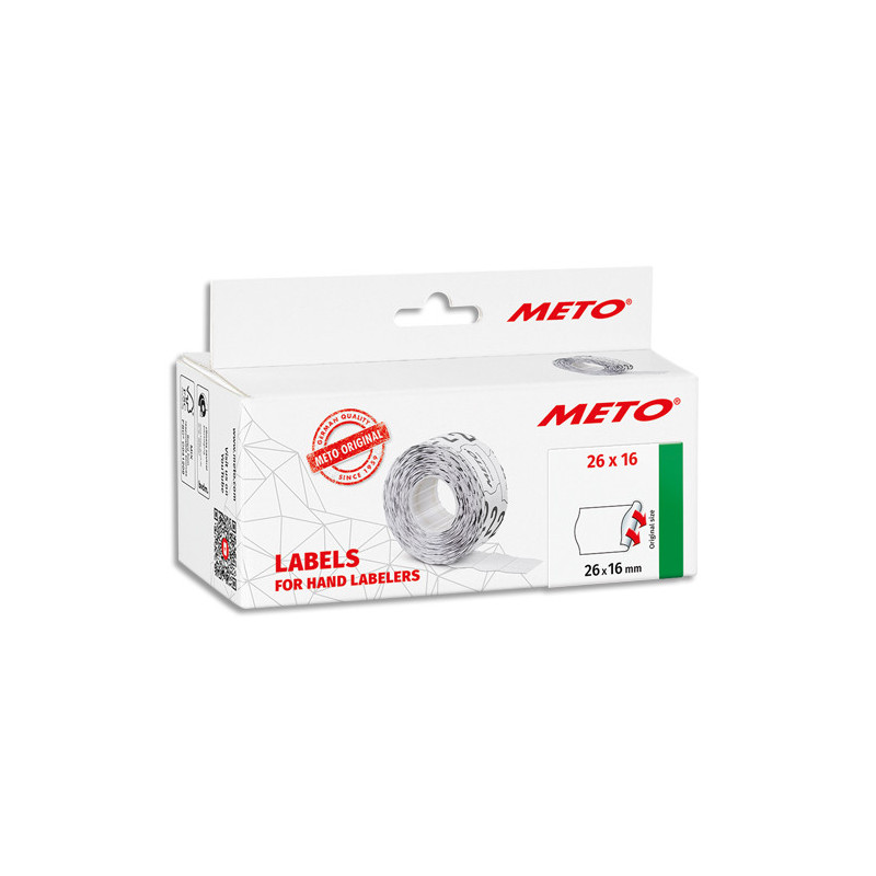 METO Boîte de 6 rouleaux étiquettes Meto 26x16mm blanches sinusoïdales adhésif permanent
