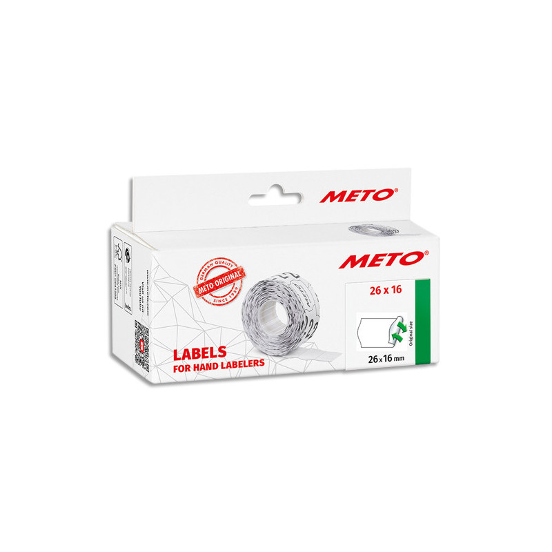 METO Boîte de 6 rouleaux étiquettes Meto 26x16mm blanches sinusoïdales adhésif amovible