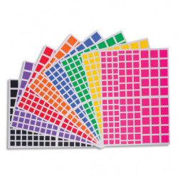 CLEOPATRE Sachet de 18 planches de gommettes carrées 3 tailles. 6 couleurs 3 planches par couleur.