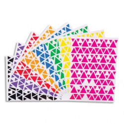 CLEOPATRE Sachet de 18 planches de gommettes triangles 3 tailles. 6 couleurs 3 planches par couleur.