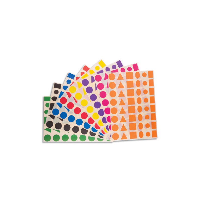 CLEOPATRE Sachet de 48 planches de gommettes multiformes 8 couleurs. 6 formes/planche 6 planches/couleur