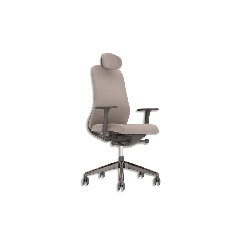 Fauteuil Souly synchrone ergonomique et design avec placet dossier,assise et dossier en tissu beige foncé