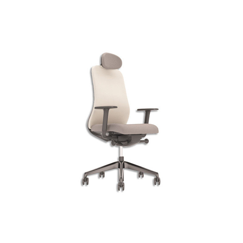 Fauteuil Souly synchrone ergonomique et design, placet dossier assise beige foncé et dossier beige clair