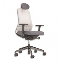 Fauteuil Souly synchrone ergonomique et design avec assise grise et dossier résille grise