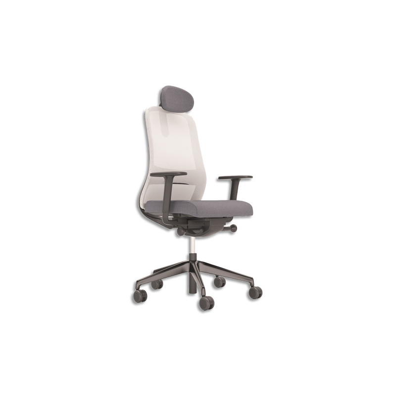 Fauteuil Souly synchrone ergonomique et design avec assise grise et dossier résille grise