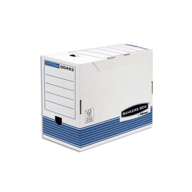 BANKERS BOX Boîte archives dos 20cm SYSTEM, montage automatique, carton recyclé Blanc/Bleu
