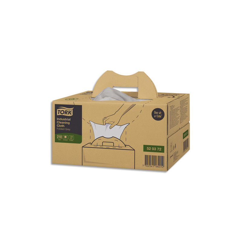 TORK Boîte distributrice 210 Chiffons de nettoyage Industriel enchevêtrés Gris - Format : 41,5 x 35,5 cm