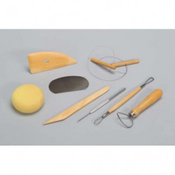 O COLOR Kit du potier 8 outils Eponge, estèque bois + métal, tournasin, mirette, aiguille, ébauchoir, fil