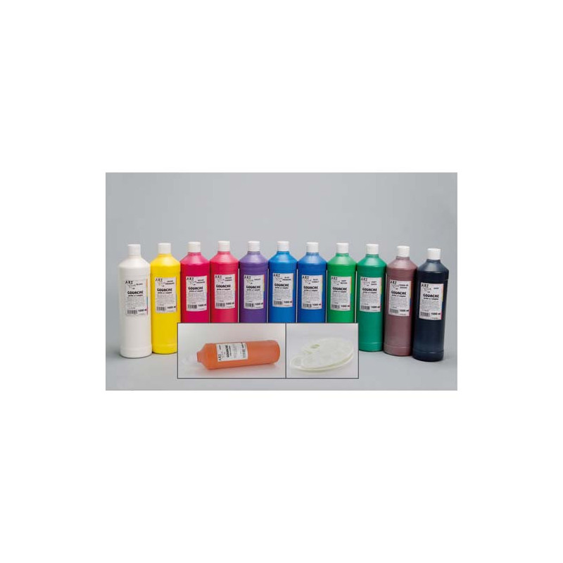ART PLUS 12 flacons de 1 litre de gouache couleurs assorties avec 2 palettes offertes