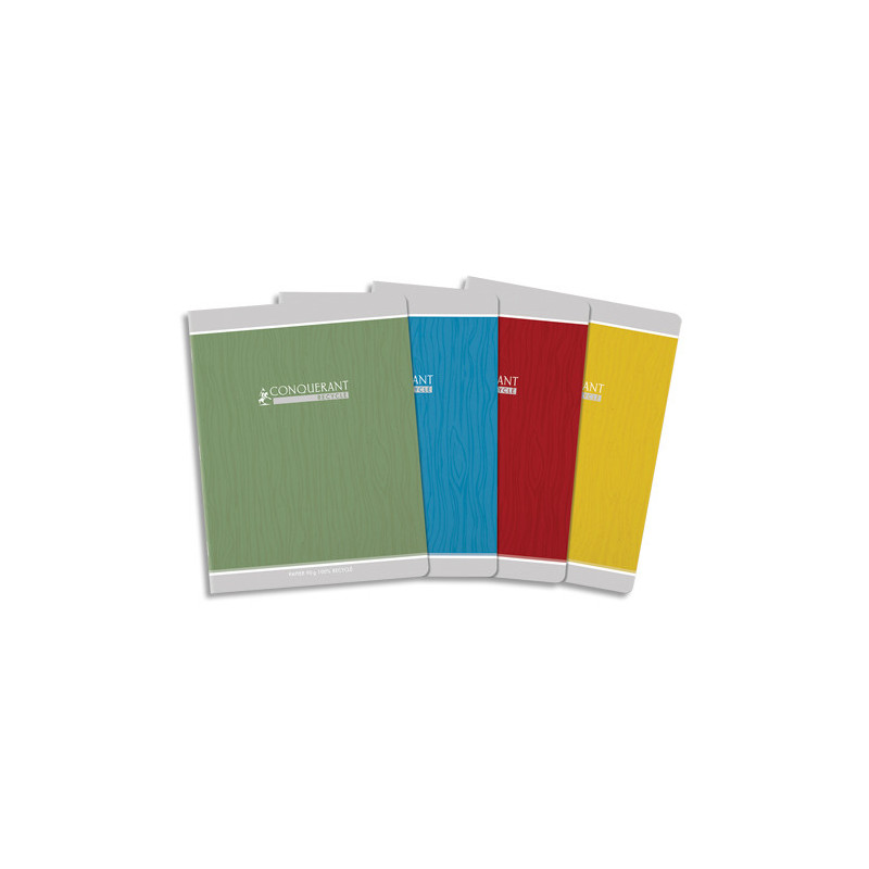 CONQUERANT Cahier Recyclé 17x22cm Seyès 48 Pages 90g Agrafées Couverture Carte Coloris Assortis