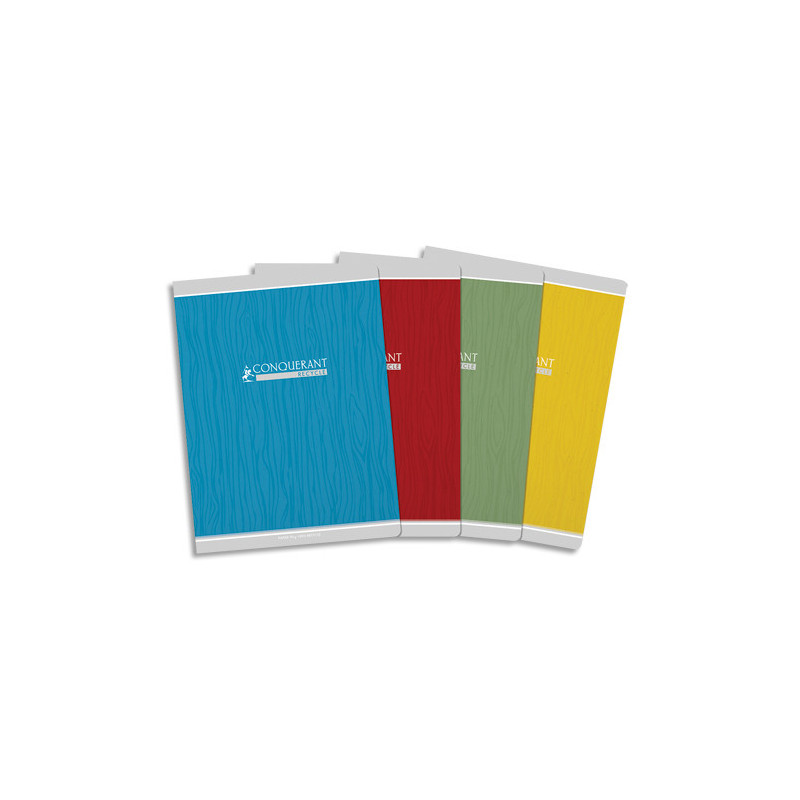 CONQUERANT Cahier Recyclé 24x32cm Seyès 48 Pages Agrafées Couverture Carte Coloris assortis