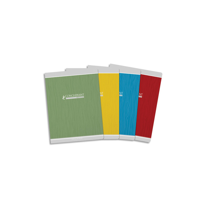 CONQUERANT Cahier Recyclé 24x32cm Seyès 96 Pages Agrafées Couverture Carte Coloris Assortis