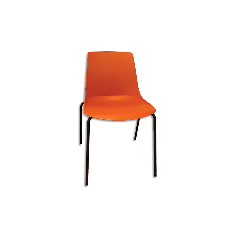 Lot de 4 chaises Cléo polyvalentes coque en polypropylène orange, 4 pieds noirs en métal