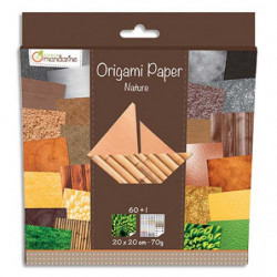 AVENUE MANDARINE Paquets de 60 feuilles d'origami imprimées 20x20 cm sur le thème de la nature.
