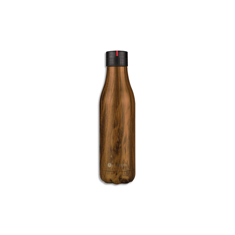 LES ARTISTES PARIS Bouteille isotherme 500ml acier inoxydable conserve au frais/24H-chaud/10H.Design Bois