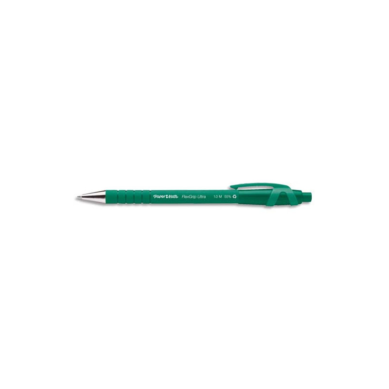 PAPERMATE Stylo bille Flexgrip pointe moyenne rétractable encre Verte corps caoutchouc