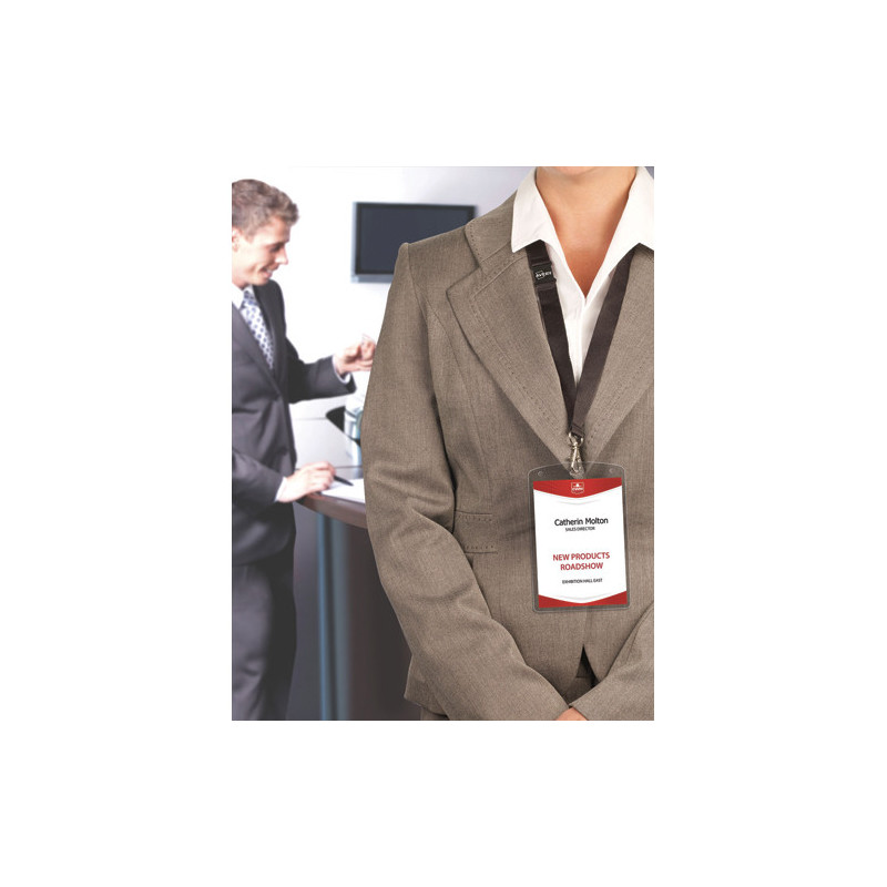 AVERY Boîte de 10 porte-badges grand format 105 x 148 mm avec tours de cou Noirs + 12 inserts imprimables